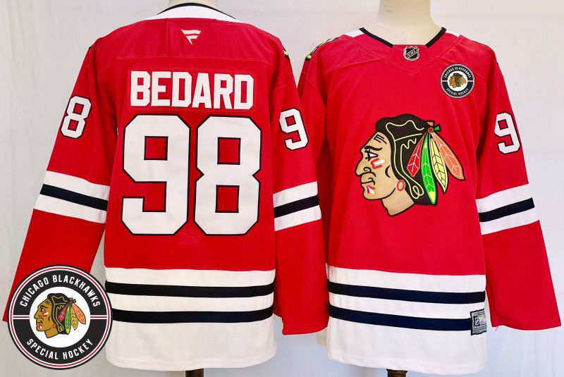 Men Chicago Blackhawks #98 Bedard Red Fanatics 2025 NHL Jersey style 8